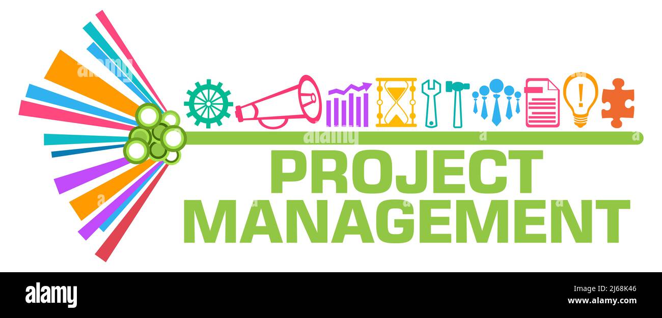 Project Management Business Symbols Top testo grafico a colori Foto Stock