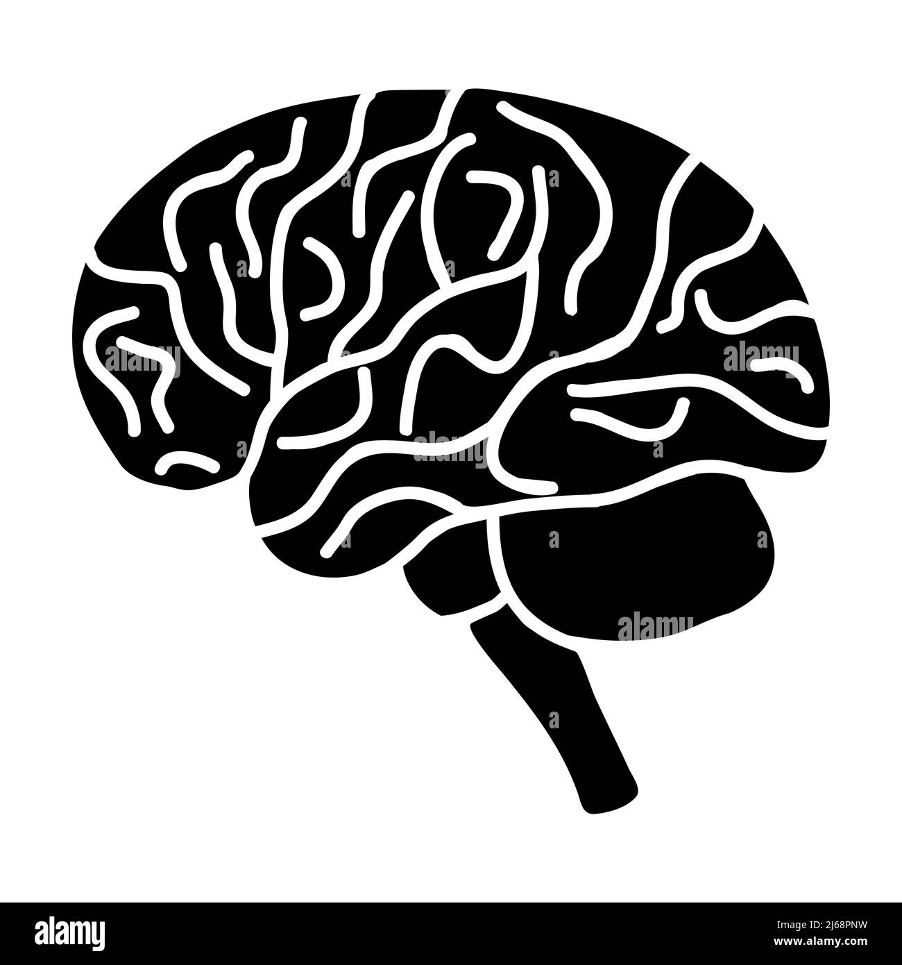 Icona Doodle Brain, disegnata a mano con una sottile linea nera Illustrazione Vettoriale