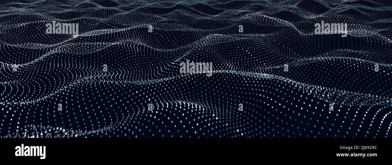 Cyberspazio. Informazioni private, flusso di dati, generazione digitale, campo elettronico, onde di dati elaborate, Illustrazione dell'analisi dei big data 3D Foto Stock