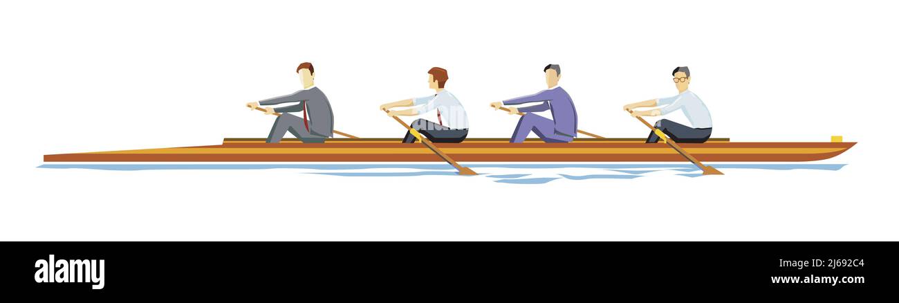 Uomini d'affari che vogano insieme in barca, illustrazione isolato Illustrazione Vettoriale
