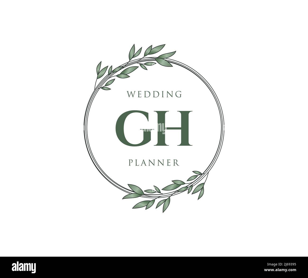 GH iniziali lettera matrimonio monogramma collezione loghi, modelli moderni minimalisti e floreali disegnati a mano per carte di invito, Salva la data, elegante Illustrazione Vettoriale