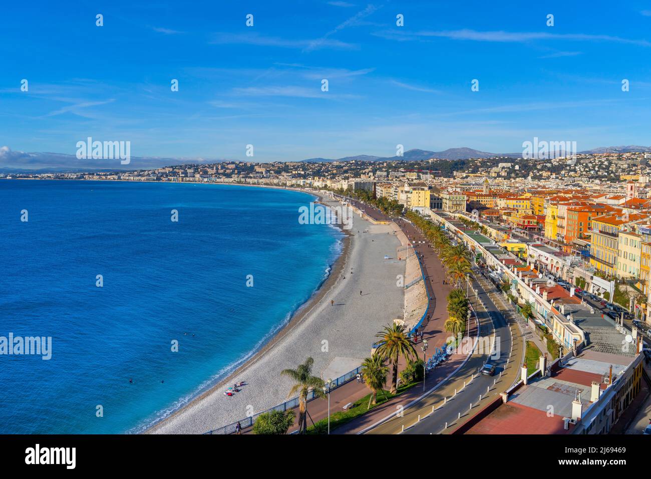 Vista dalla collina del castello, Nizza, Alpi Marittime, Costa Azzurra, Provenza-Alpi-Costa Azzurra, Francia, Mediterraneo, Europa Foto Stock