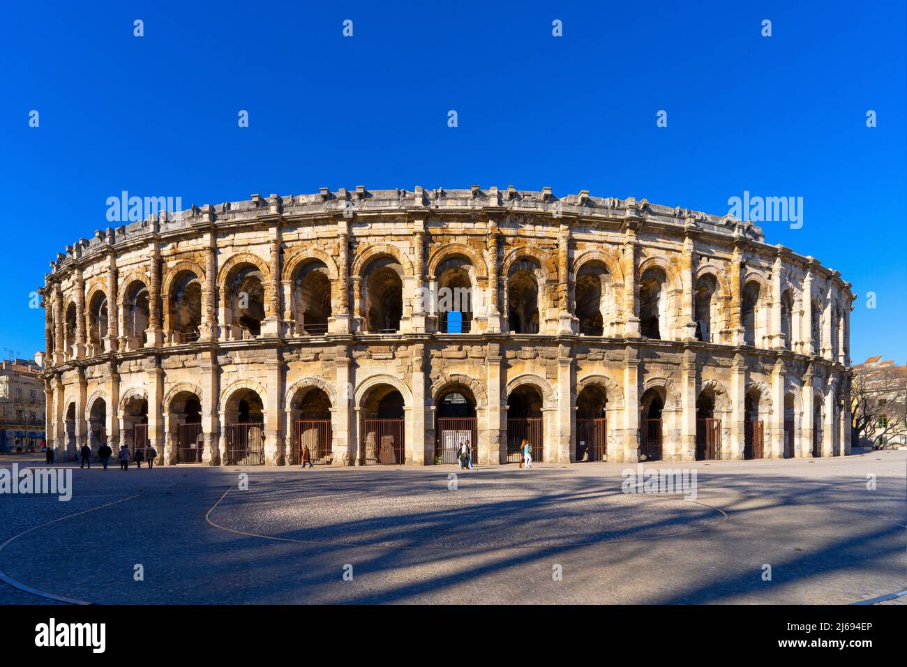 L'Arena di Nimes, anfiteatro romano, Nimes, Gard, Occitania, Francia, Europa Foto Stock