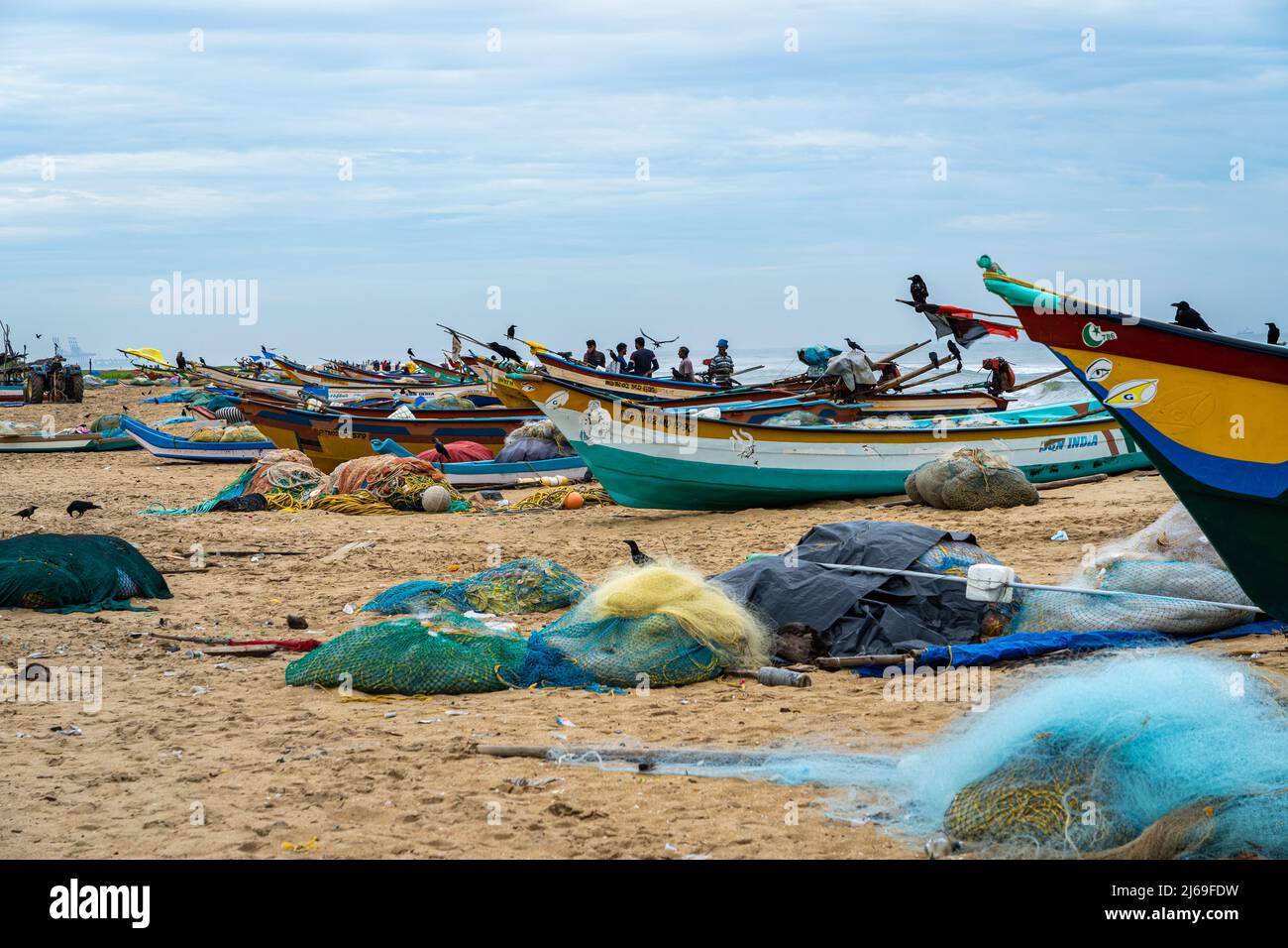 Una splendida vista mattutina alla spiaggia di Edward Elliot a Besant Nagar. Foto Stock