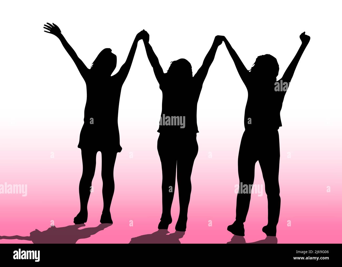 Donne che tengono le mani. Diversità donne. La comunità sociale femminile. Allyship. Illustrazione Vettoriale