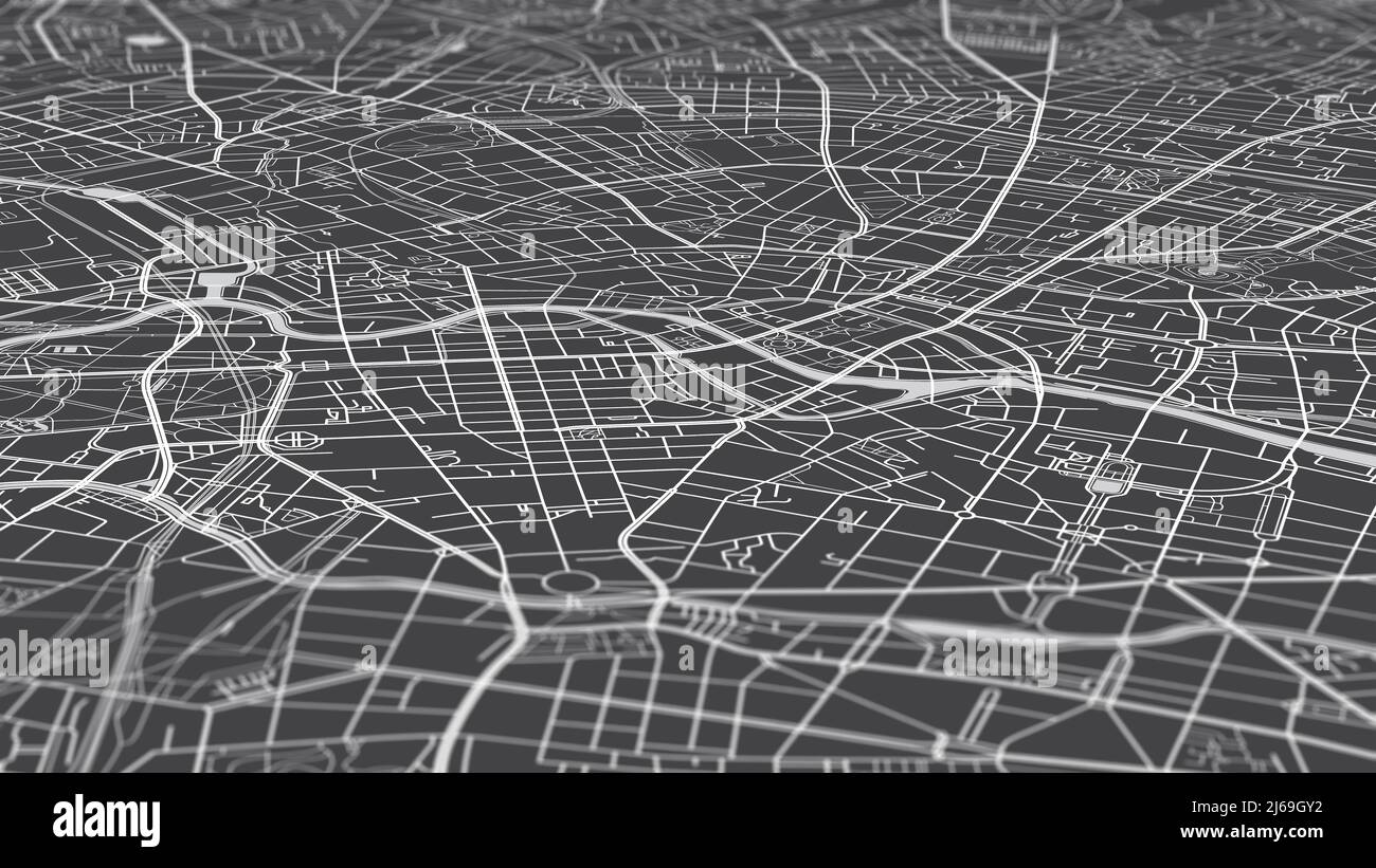 Vista aerea mappa della città Berlino, piano dettagliato monocromatico, griglia urbana in prospettiva Foto Stock