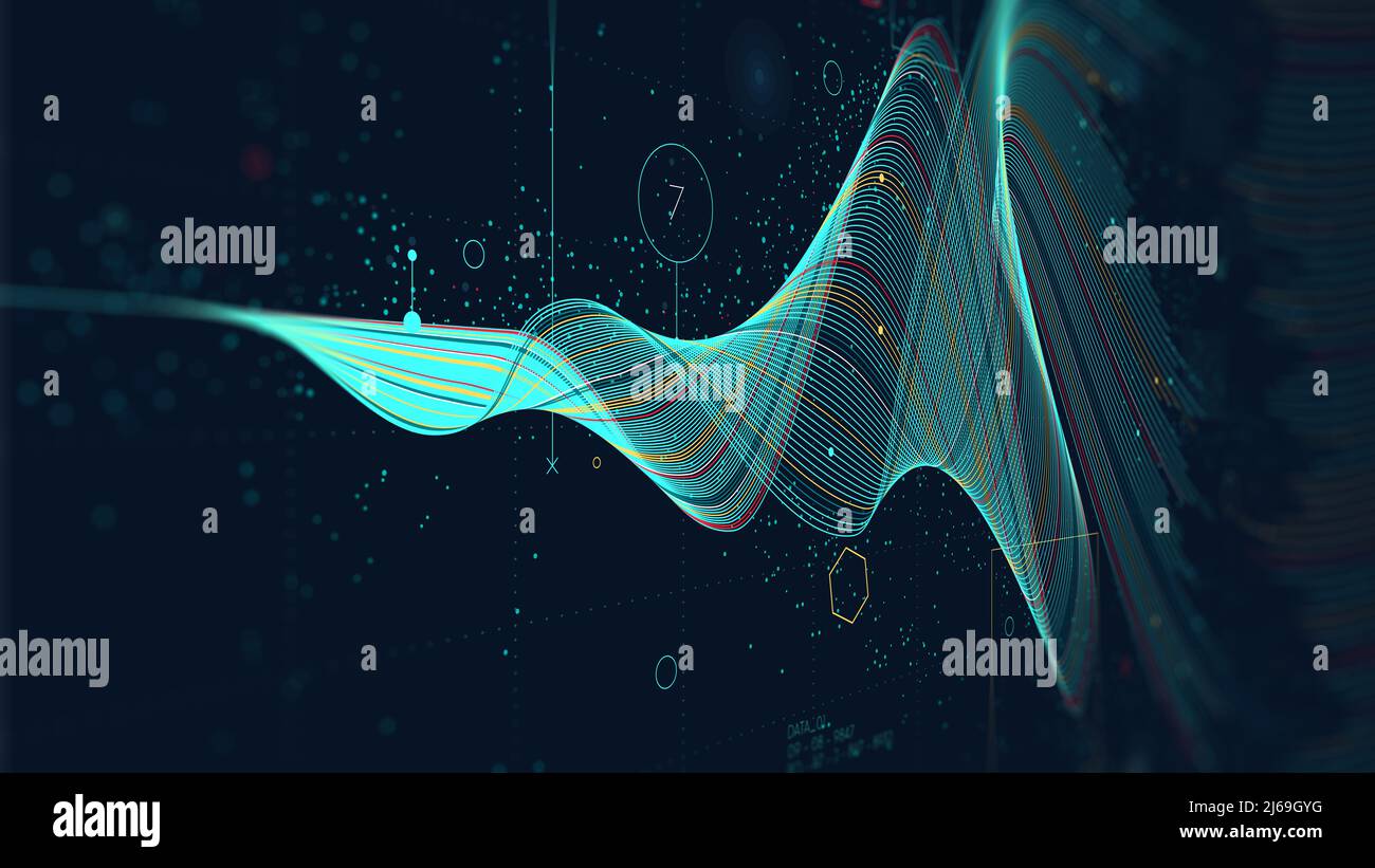 Analisi futuristica delle aziende visualizzazione digitale dei big data, investimento finanziario e concetto di crescita economica, monitorare lo schermo in prospettiva Foto Stock