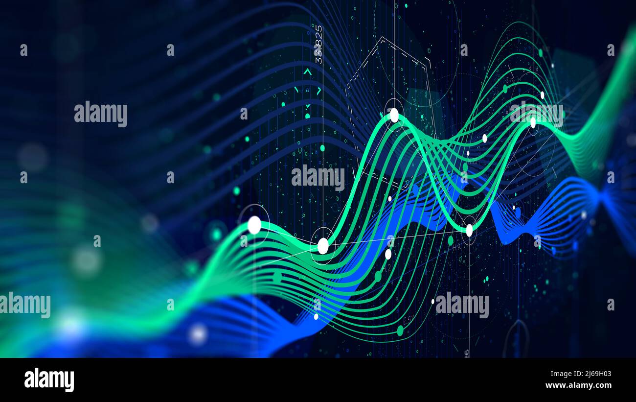 Statistiche Big data, indicatore analitico sci-fi background Foto Stock