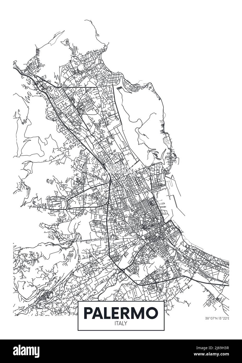 Mappa della città Palermo, arte vettoriale di design poster di viaggio per la decorazione d'interni Illustrazione Vettoriale