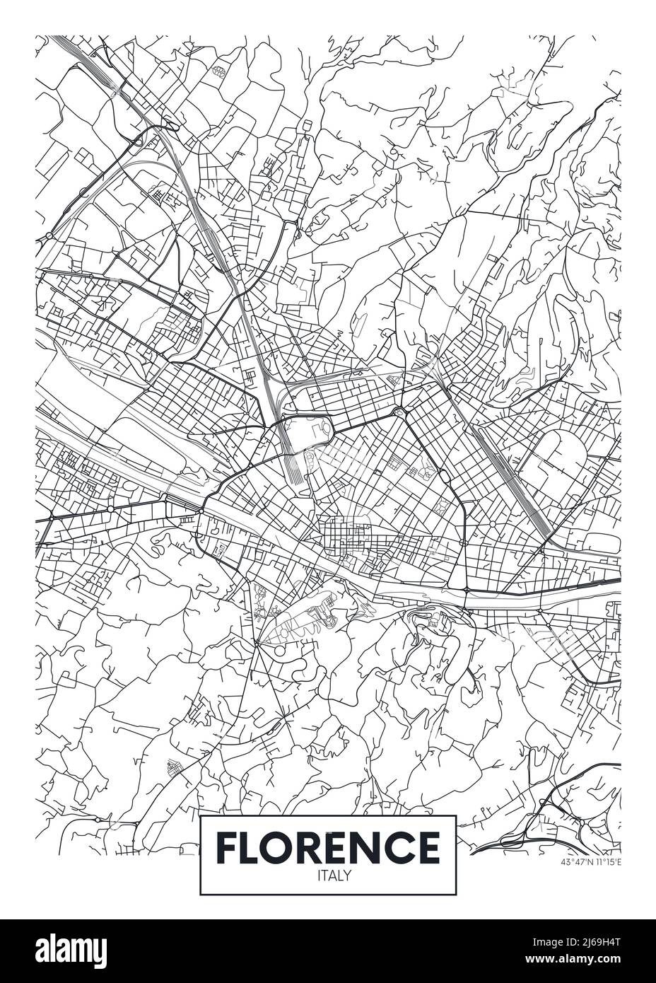 Mappa della città Firenze, arte vettoriale di design poster di viaggio per la decorazione d'interni Illustrazione Vettoriale
