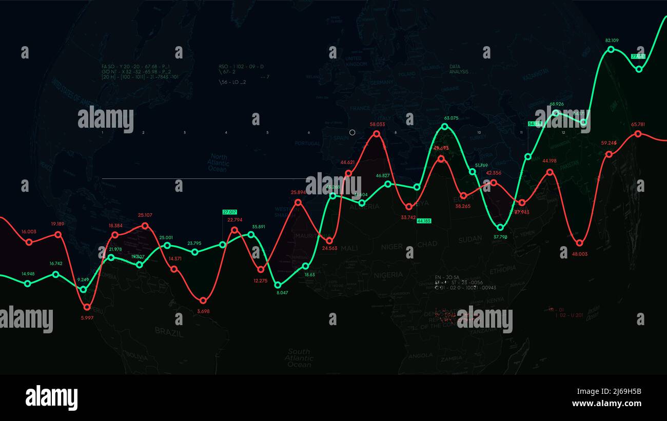 Dashboard finanziario, report da analisi di business sullo sfondo della mappa politica del mondo, scambi e brokerage futuristici sistemi vettore il Illustrazione Vettoriale