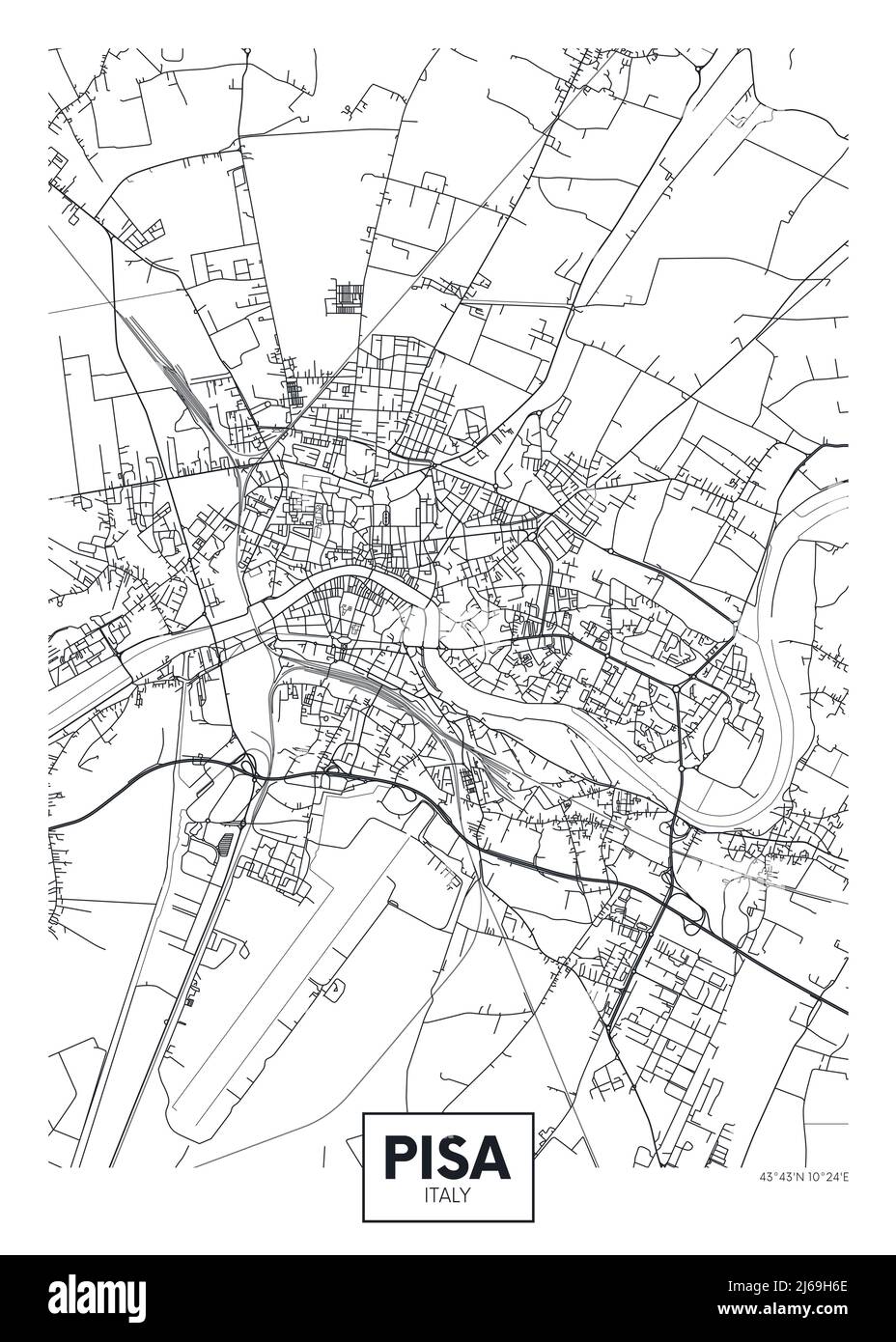 Mappa della città Pisa, arte di design vettoriale poster di viaggio per la decorazione d'interni Illustrazione Vettoriale
