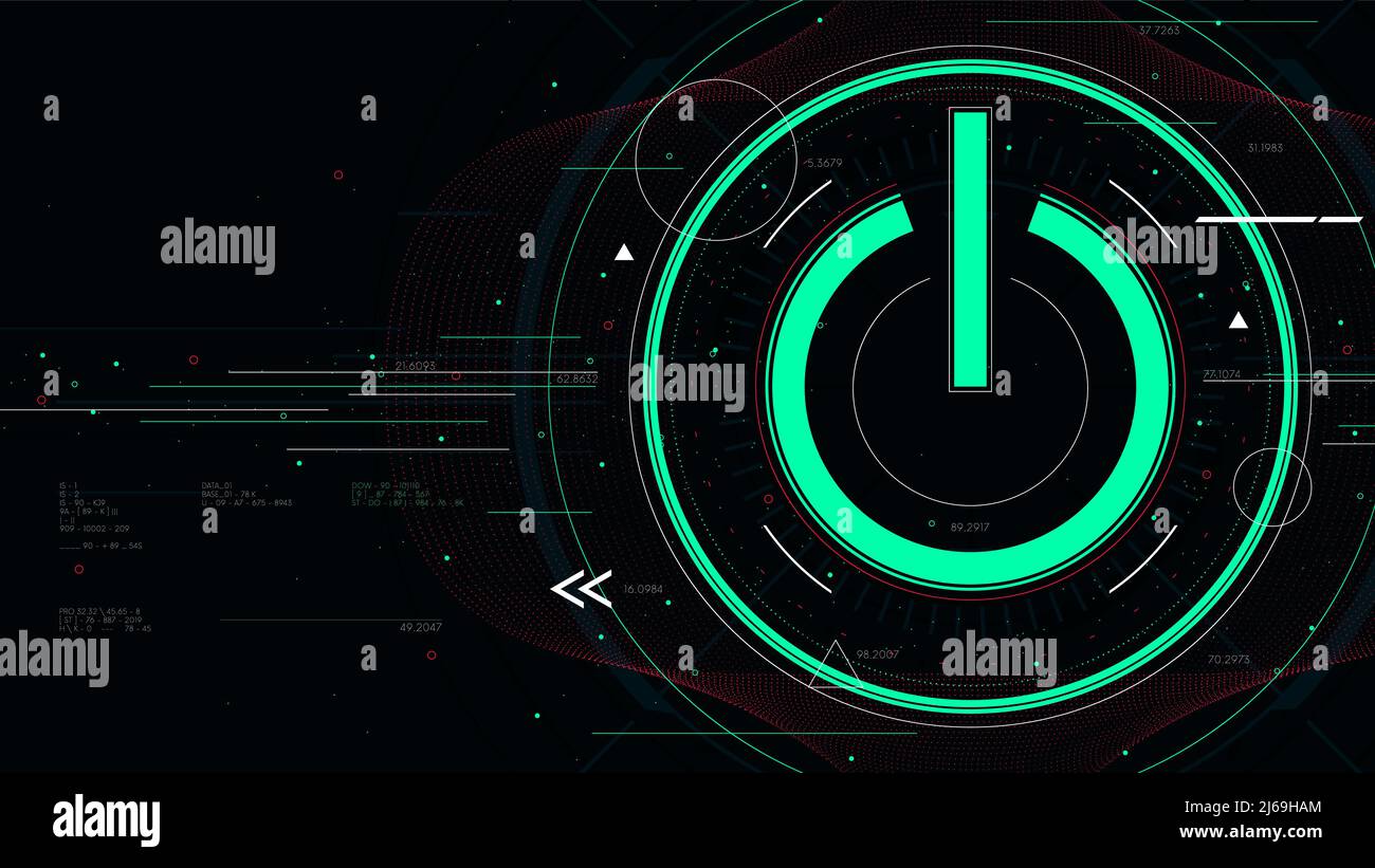 Tecnologia futuristica background tecnologico con pulsante di accensione, icona di avvio fantascienza vettore illustrazione Illustrazione Vettoriale