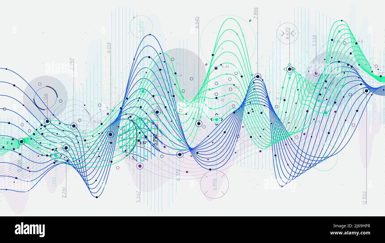 Dati statistici di pianificazione, background fantascientifica dell'indicatore analitico, innovazione del concetto Hi-tech Illustrazione Vettoriale
