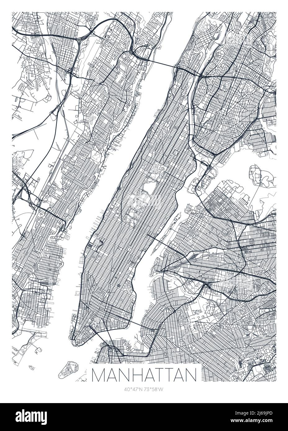 Mappa dettagliata del quartiere di Manhattan New York City, poster vettoriale o cartolina per la strada della città e il piano del parco Illustrazione Vettoriale