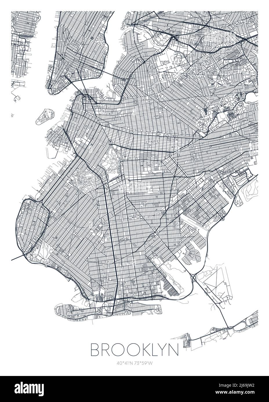 Mappa dettagliata del quartiere di Brooklyn New York City, poster vettoriale o cartolina per la strada della città e il piano del parco Illustrazione Vettoriale