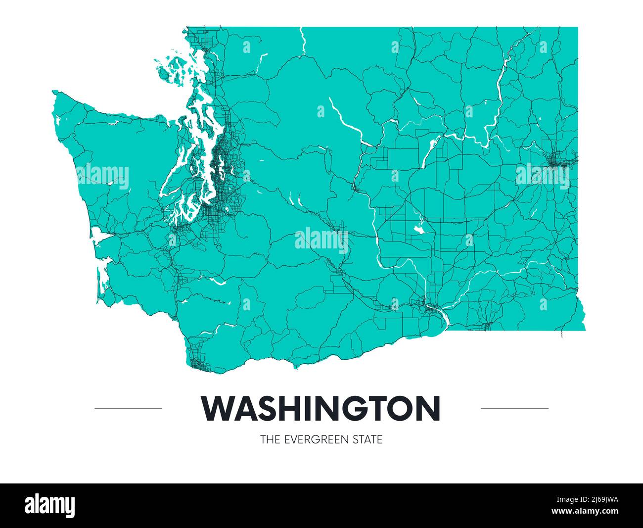 Mappa dettagliata dello stato di Washington, pianificazione dettagliata del territorio e della strada, illustrazione vettoriale Illustrazione Vettoriale