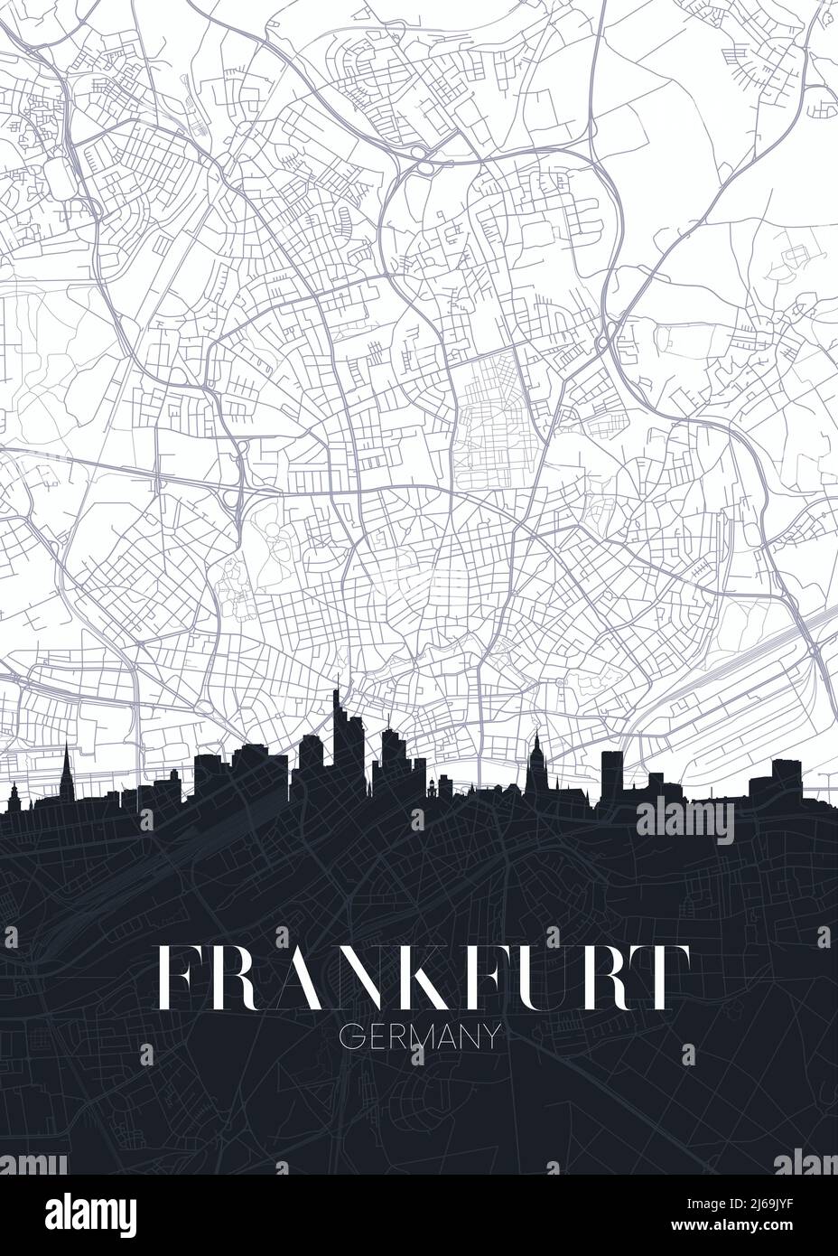 Mappa dello skyline e della città di Francoforte sul meno, poster dettagliato del vettore urbanistico Illustrazione Vettoriale