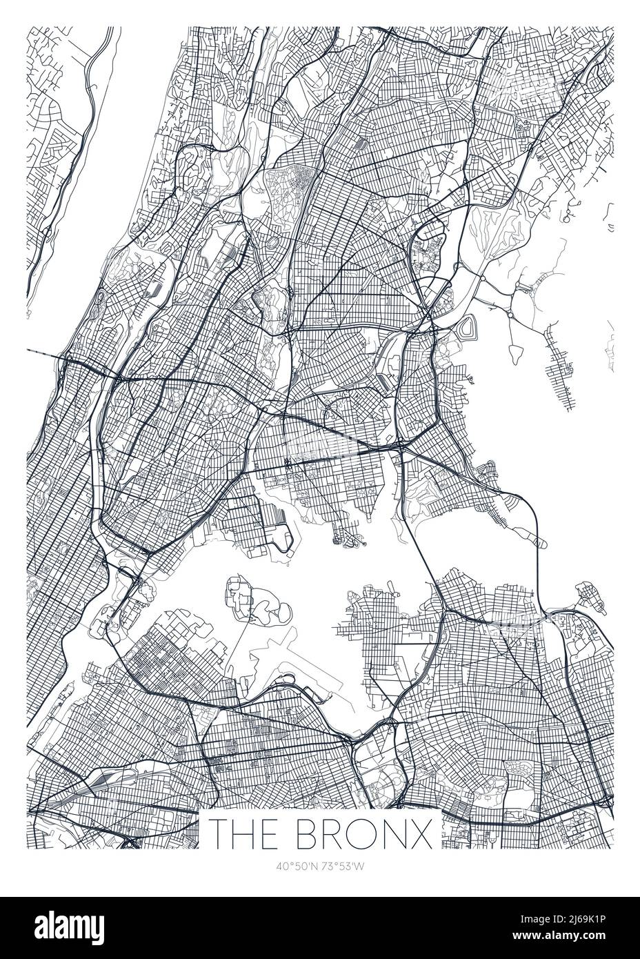 Mappa dettagliata del quartiere della città di Bronx New York, poster vettoriale o cartolina per la strada della città e il piano del parco Illustrazione Vettoriale