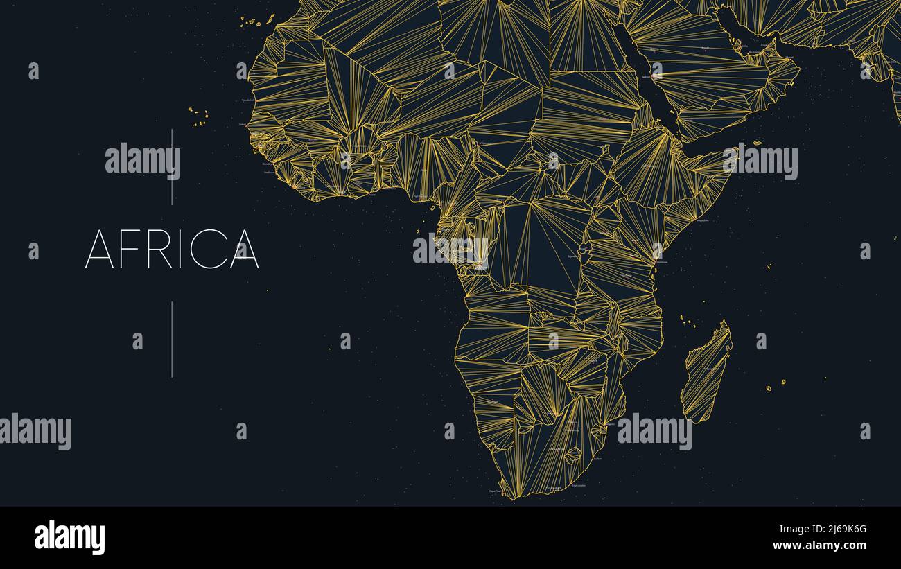 Mappa poligonale del continente africano con nodi collegati da linee, poster vettoriale del concetto di rete globale, illustrazione astratta Illustrazione Vettoriale