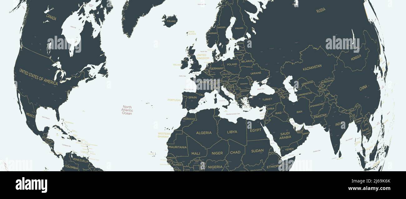 Mappa mondiale globale con effetto di arrotondamento su sfondo chiaro, illustrazione vettoriale Illustrazione Vettoriale