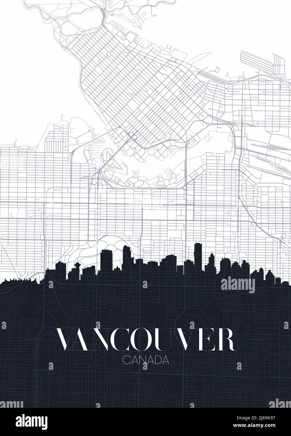 Mappa dello skyline e della città di Vancouver, poster dettagliato del vettore urbanistico Illustrazione Vettoriale