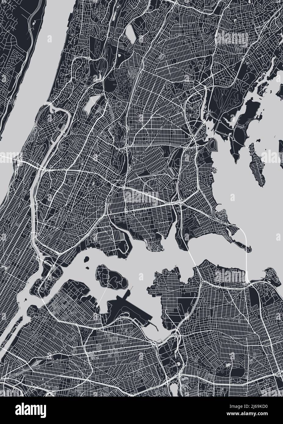 Mappa dettagliata del quartiere della città di Bronx New York, poster vettoriale monocromatico o cartolina vista aerea della città Illustrazione Vettoriale