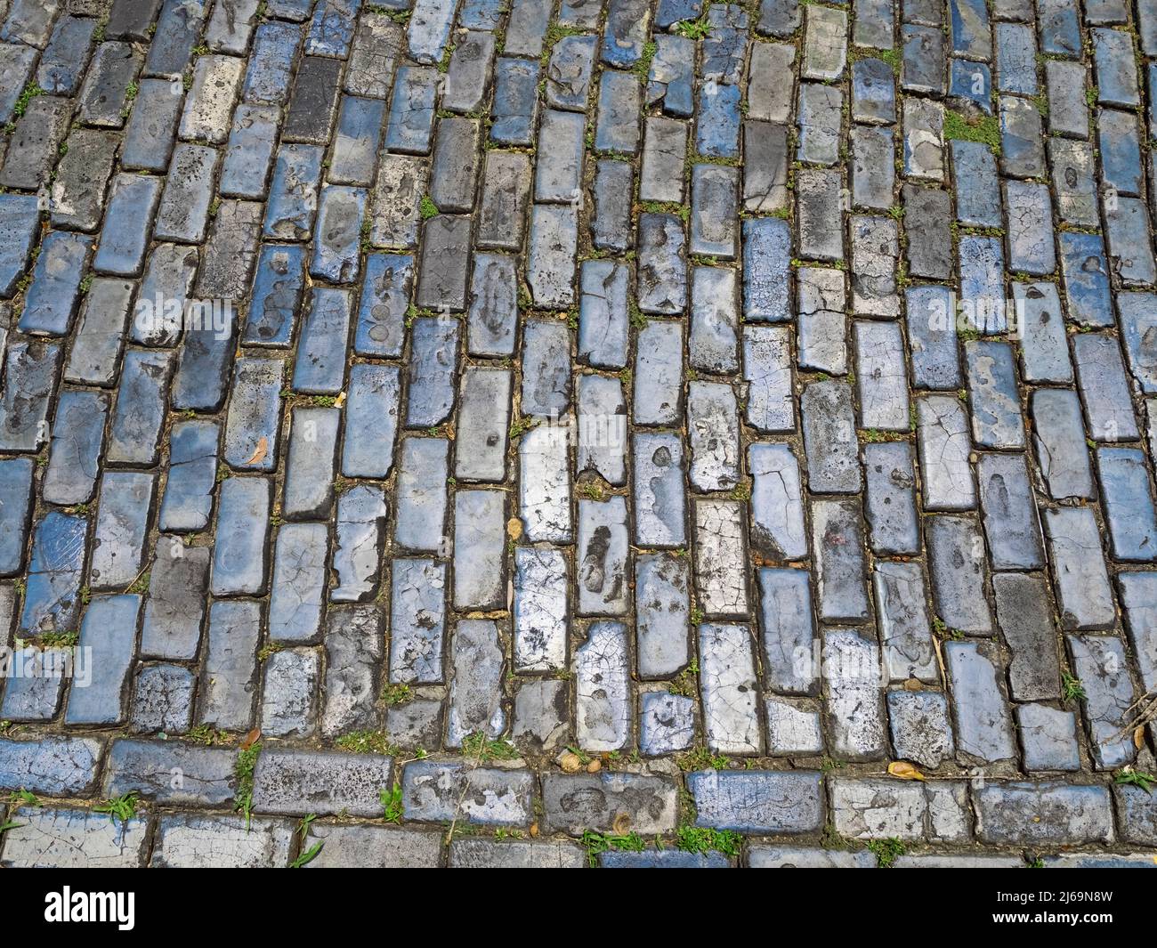 Blue Cobblestone Street nella vecchia San Juan Puerto Rico Foto Stock