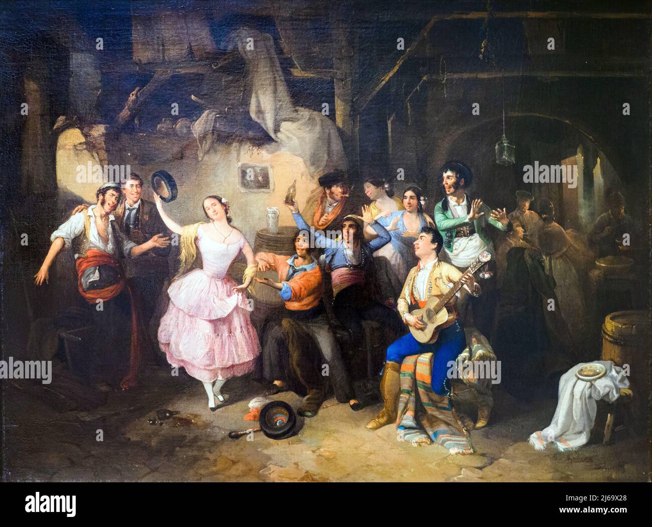 Danza in taverna (1854) di Manuel Rodriguez de Guzman (1818 - 1867) Foto Stock