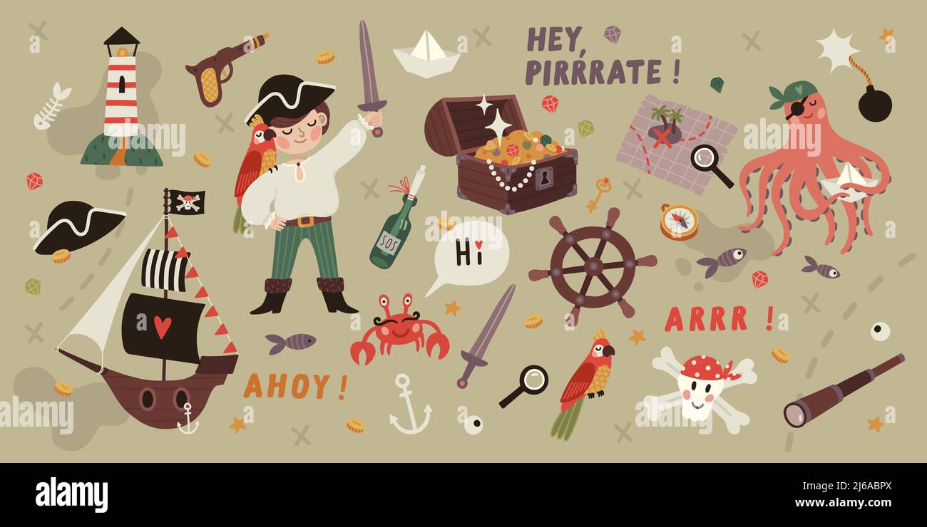 Grande set pirata Illustrazione Vettoriale