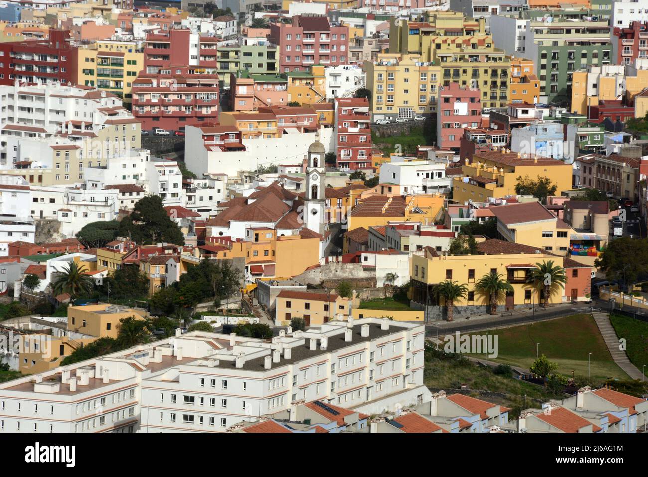 La città di Los Realejos sulla costa settentrionale dell'isola spagnola di Tenerife, Isole Canarie, Spagna Foto Stock