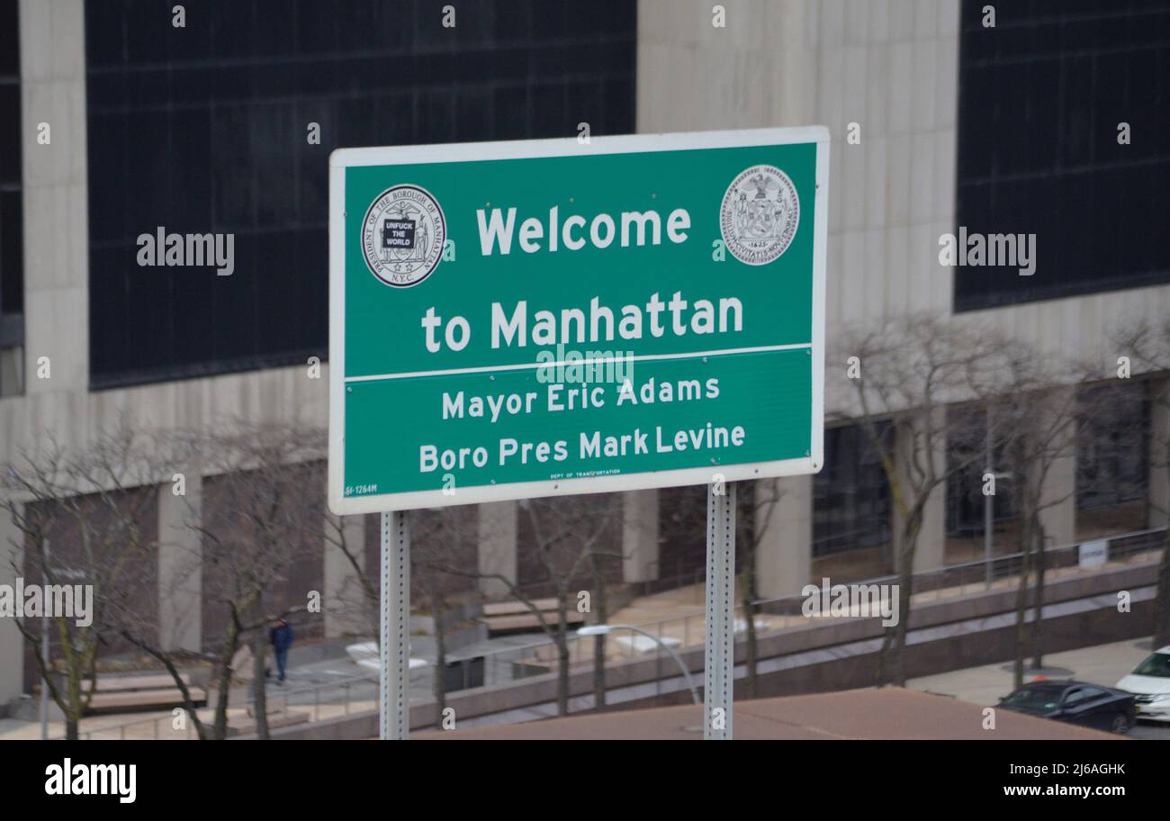 Benvenuto al cartello Manhattan, New York City Foto Stock
