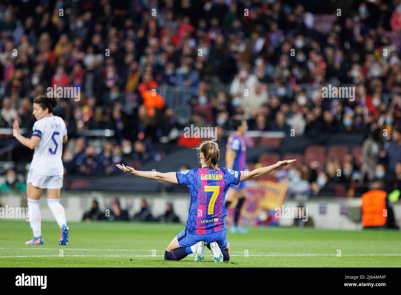 BARCELLONA - MAR 30: Caroline Graham Hansen in azione durante la partita UEFA Women's Champions League tra il FC Barcelona e il Real Madrid al Camp N. Foto Stock