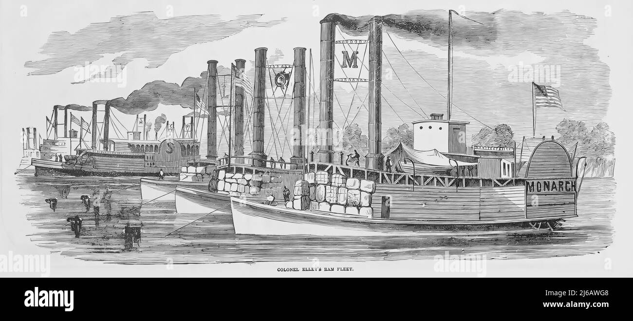 La RAM Fleet del Colonel Charles Ellet Jr., navi a vapore, nella Guerra civile americana. illustrazione del 19th secolo Foto Stock