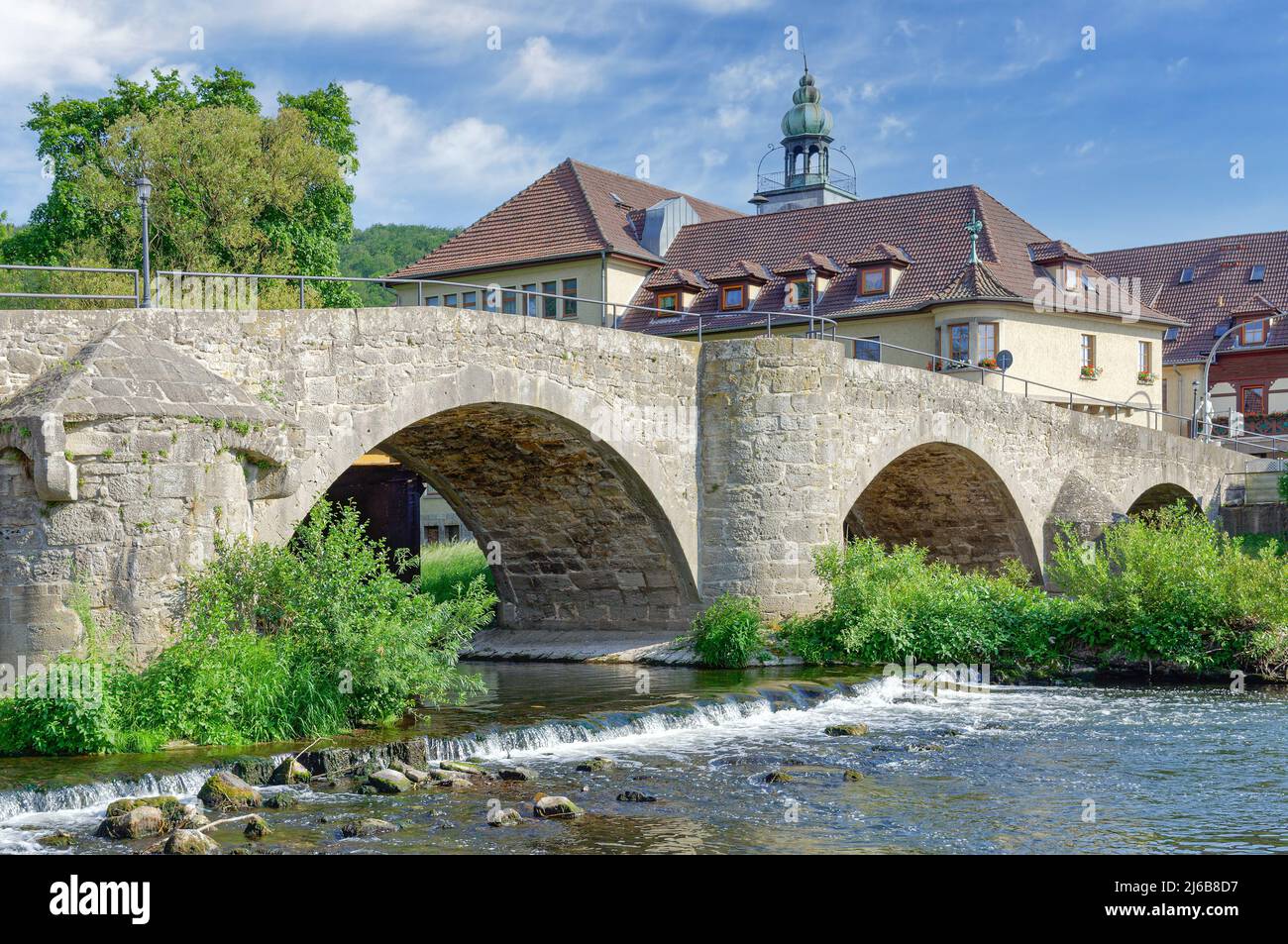 Villaggio di Obermassfeld, fiume Werra, Turingia, Germania Foto Stock