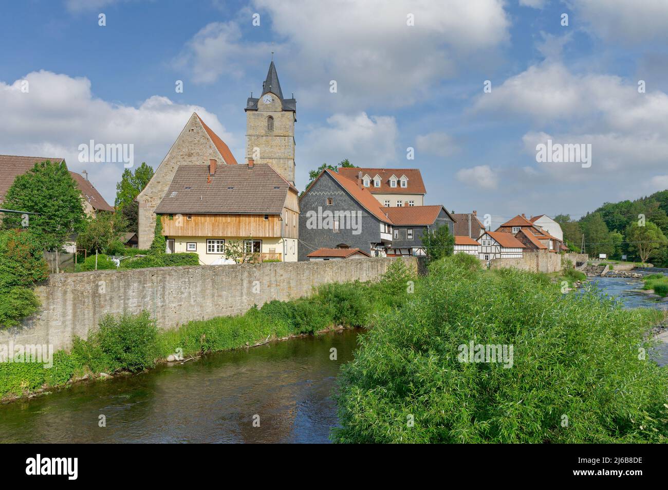 Themar al fiume Werra, Turingia, Germania Foto Stock