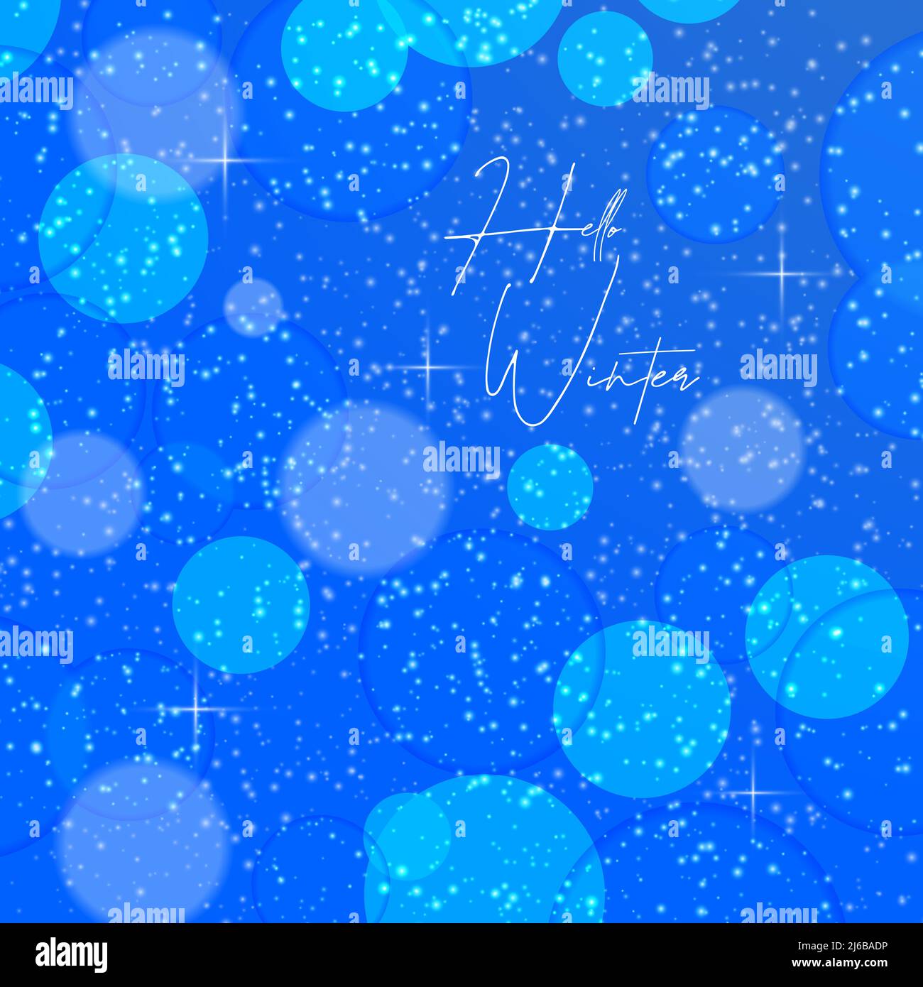 Ciao inverno. Banner blu con bolle, soleggiato. Sfondo, sfondo. Illustrazione di alta qualità Illustrazione Vettoriale