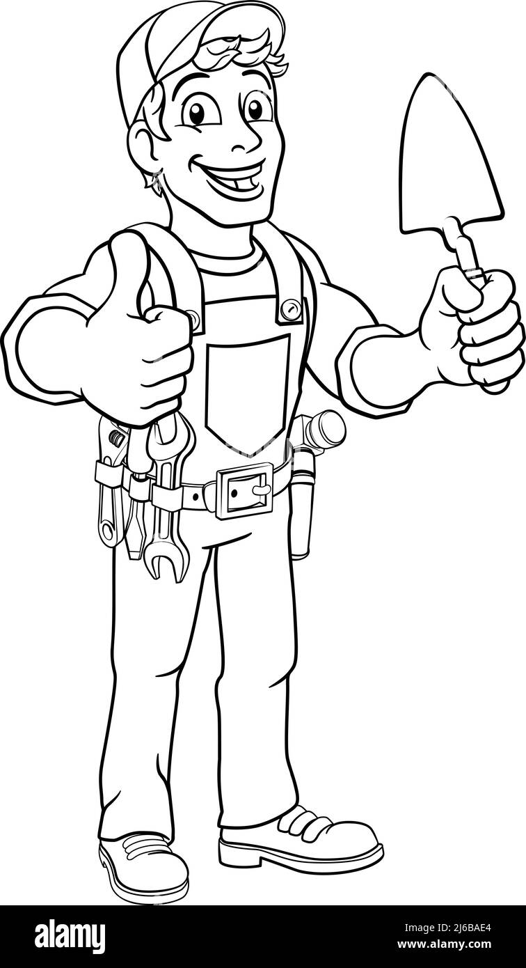 Cazzuola Sito in costruzione Cartoon Builder tuttofare Illustrazione Vettoriale