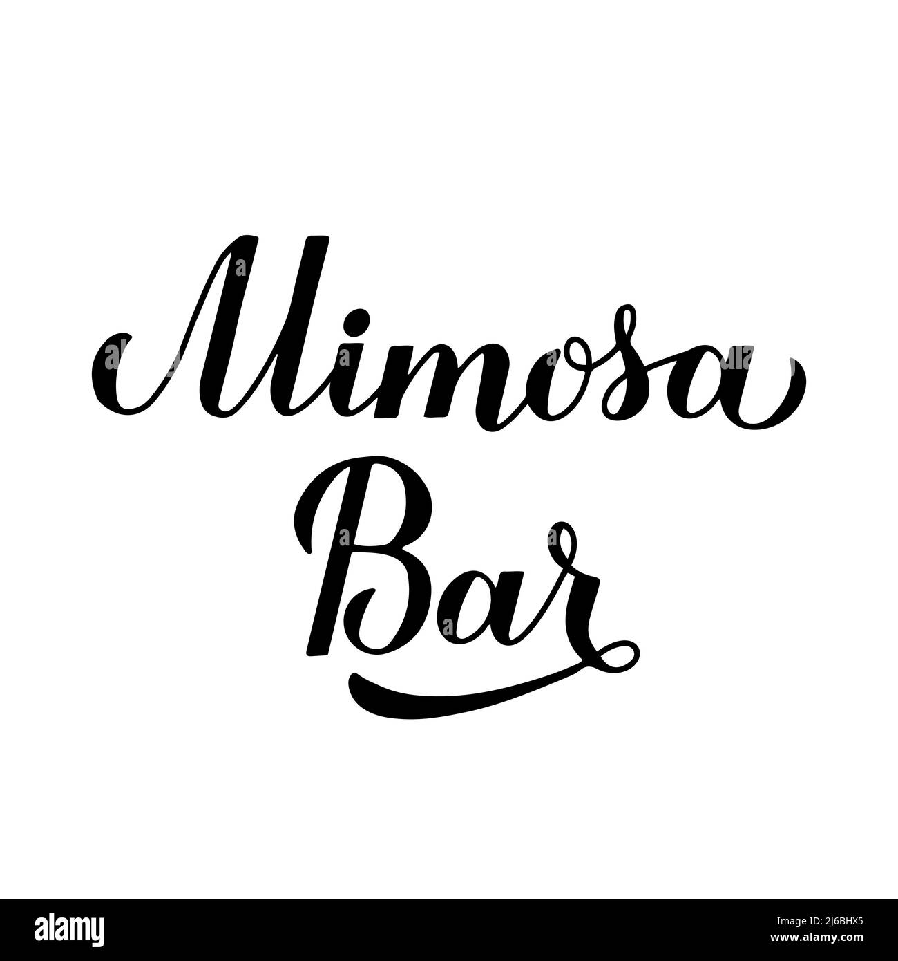 Mimosa Bar calligrafia scritta a mano. Segnale del bar con bolle d'aria. Modello vettoriale per poster tipografici, banner, volantini, ecc. Illustrazione Vettoriale