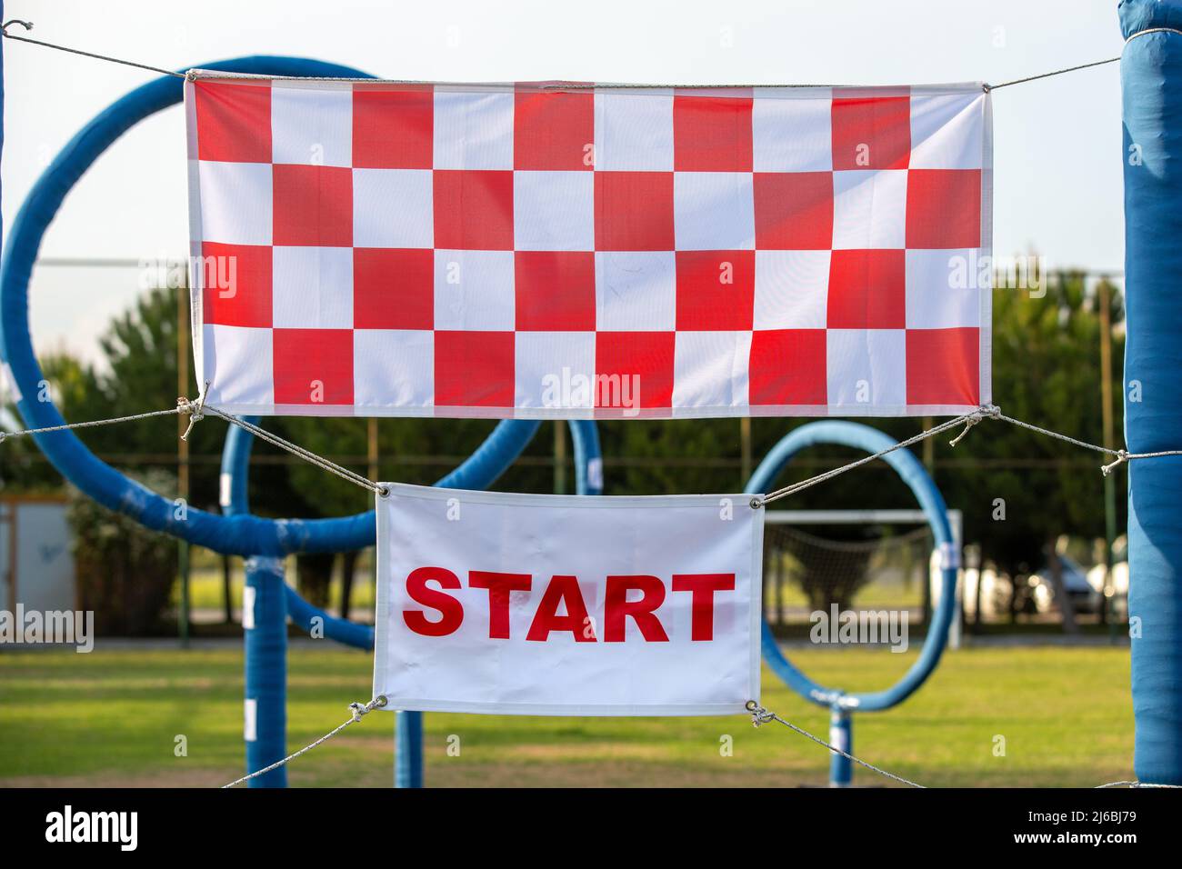 Flag DI AVVIO in rosso e bianco Foto Stock