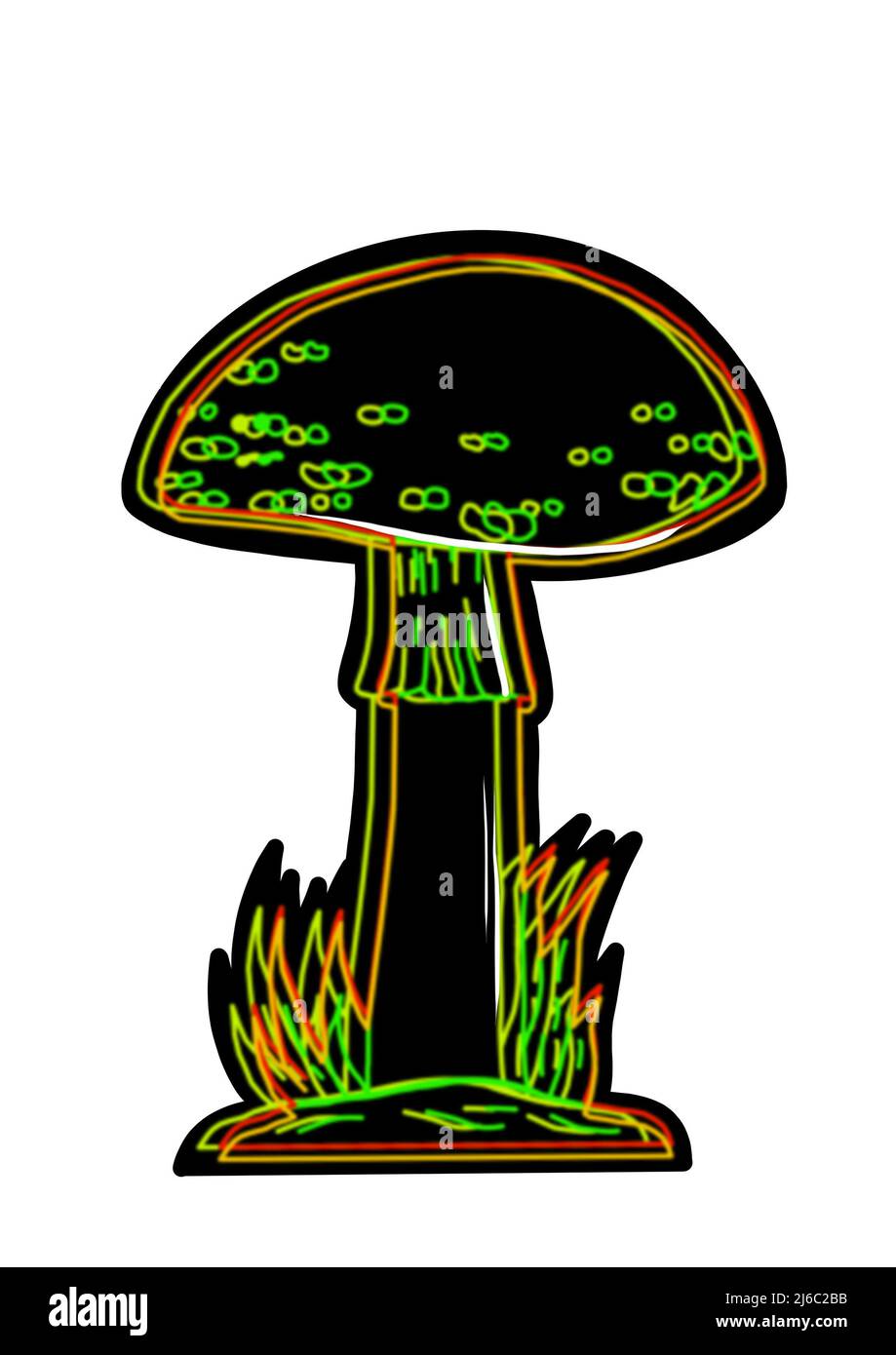 Diversi mano disegno nero neon funghi su sfondo bianco, clip-art per il vostro progetto Foto Stock