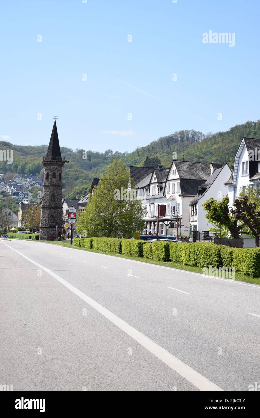 Alter Fährturm a Hatzenport an der Mosel Foto Stock