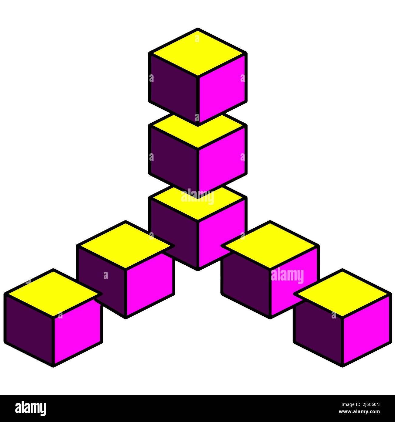 Immagine vettoriale di una figura geometrica assemblata a partire da cubi colorati Foto Stock