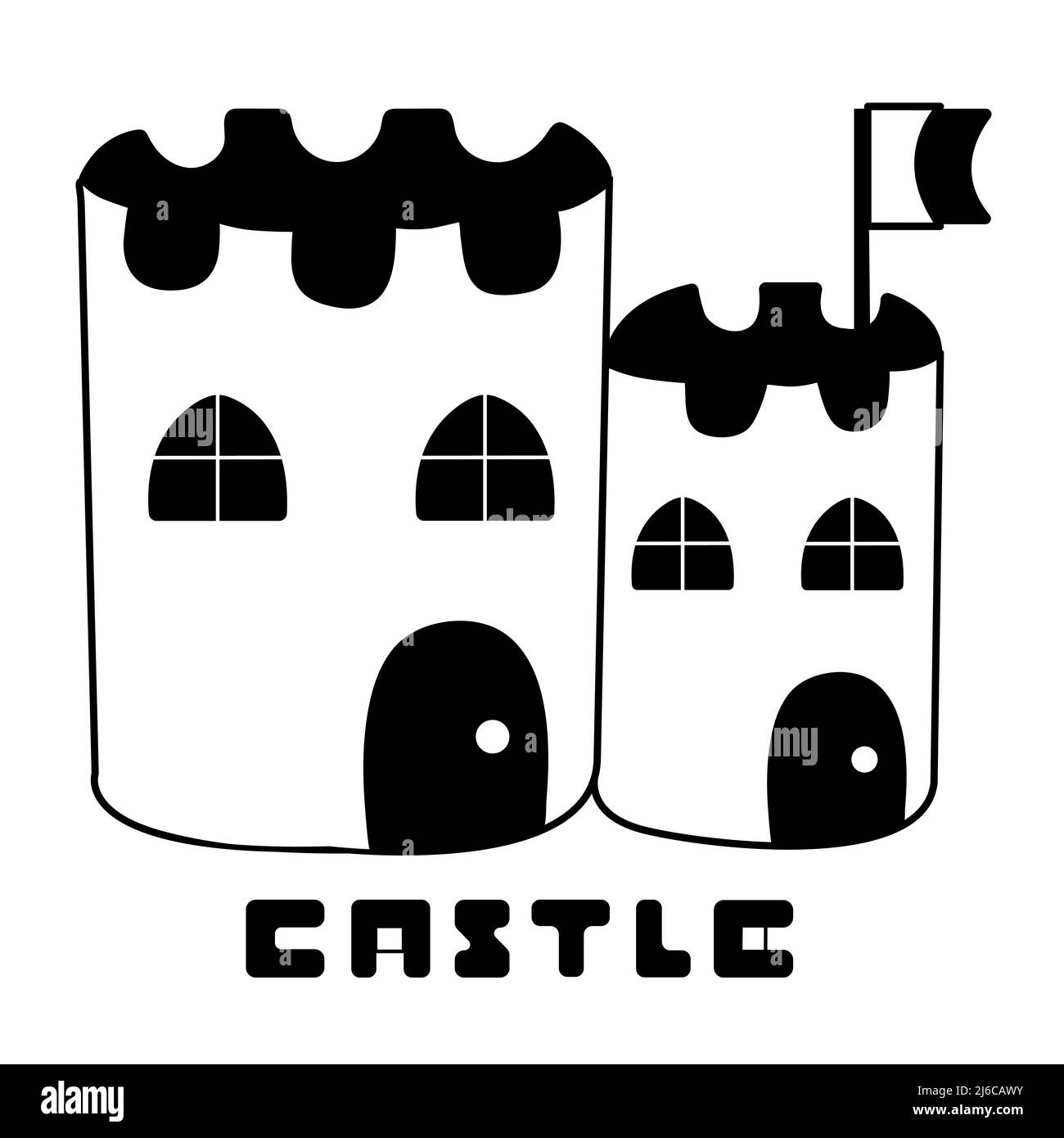 Due castelli, illustrazione in bianco e nero Illustrazione Vettoriale