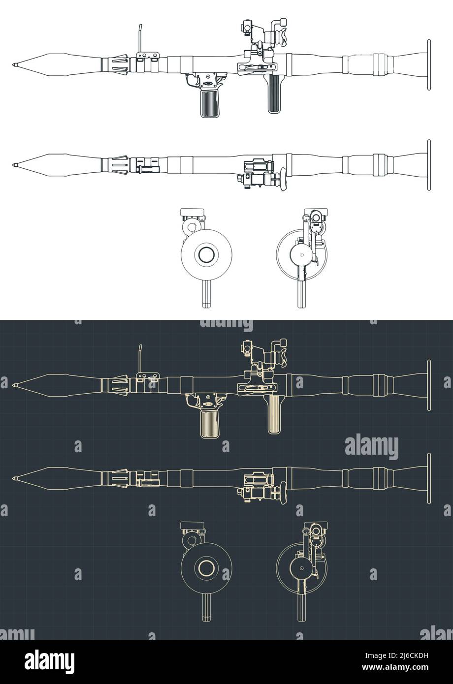 Illustrazione vettoriale stilizzata di progetti di lanciagranate anticarro portatile Illustrazione Vettoriale