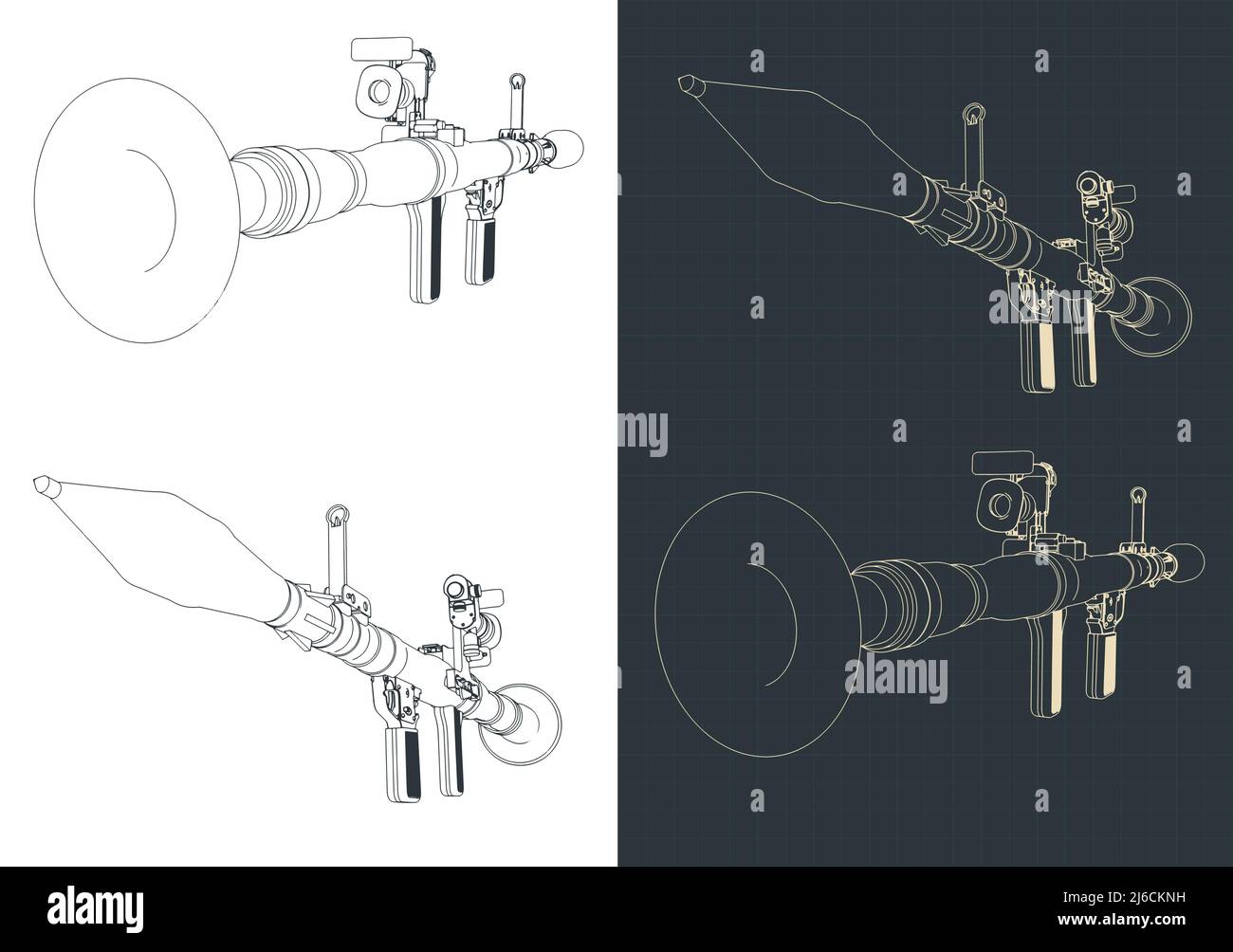 Illustrazione vettoriale stilizzata dei disegni del lanciagranate anticarro portatile Illustrazione Vettoriale