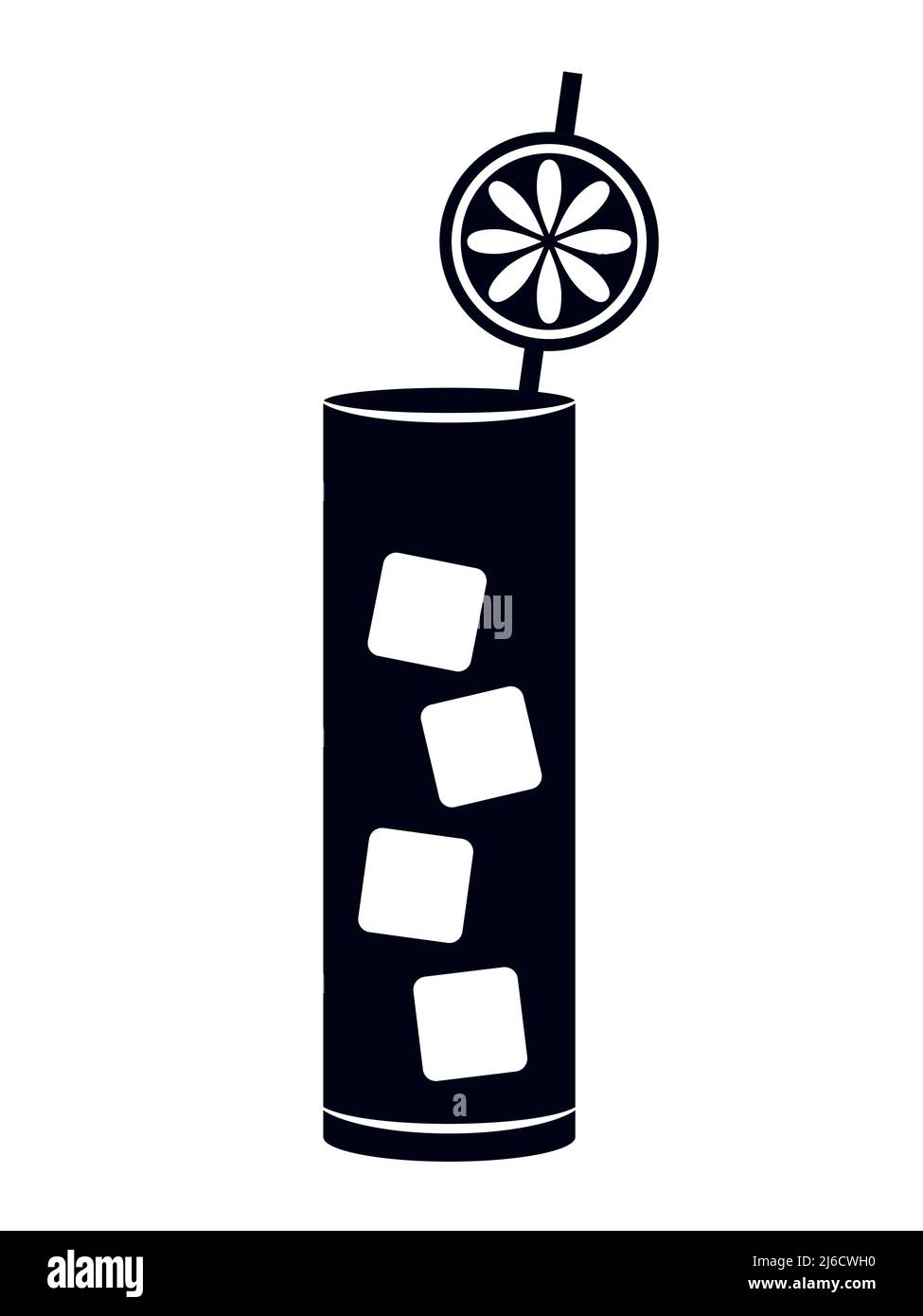 Bicchiere per bevanda lunga o cocktail con icona di illustrazione vettoriale a cubetti di ghiaccio Illustrazione Vettoriale