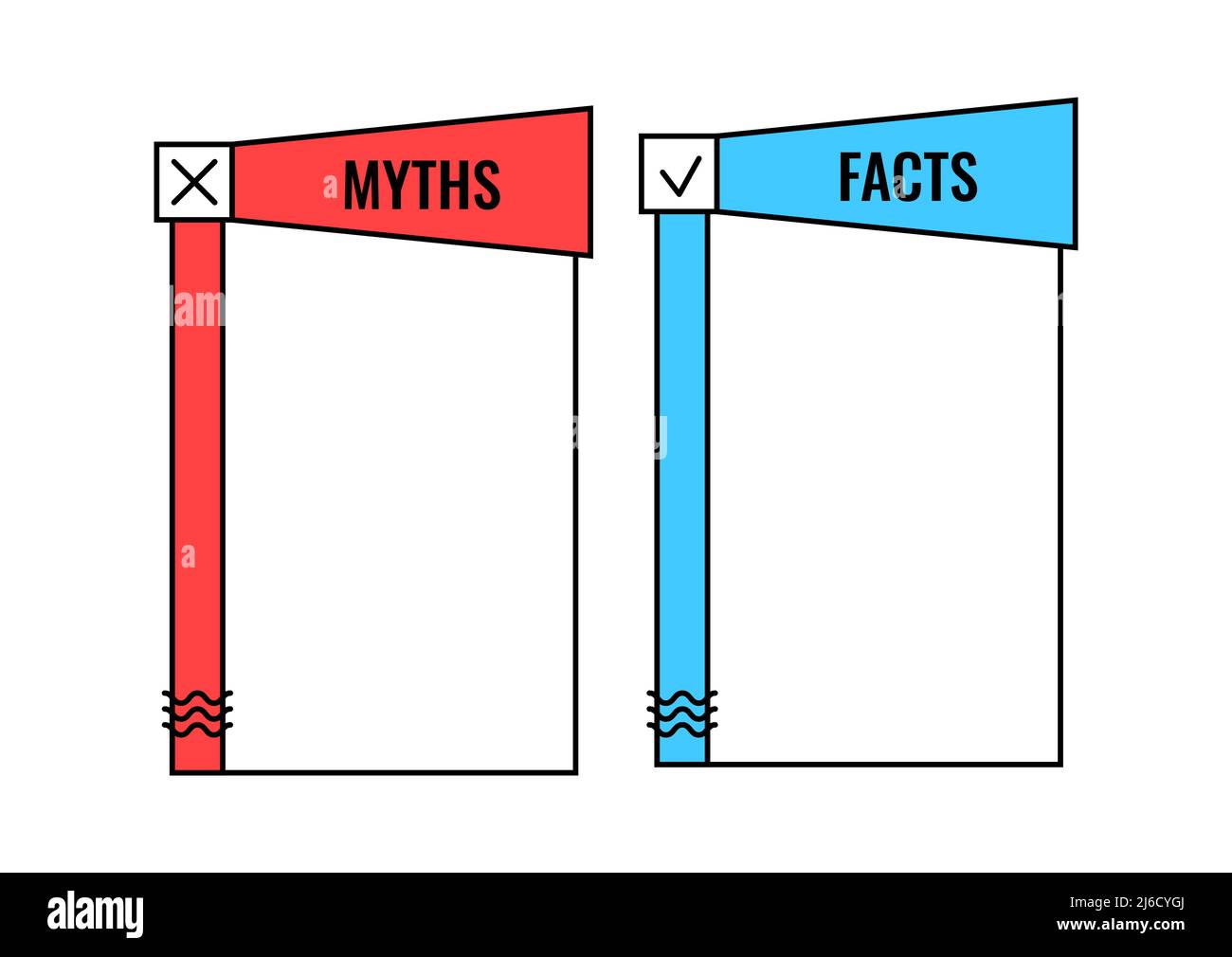 Mito e lista di controllo di fatto Megaphone forma vettore set. Illustrazione Vettoriale