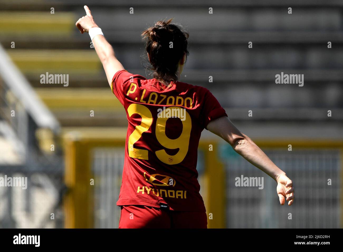 Paloma Lazaro di AS Roma reagisce durante la partita di calcio semifinale della Coppa italia femminile tra Roma e Empoli Ladies allo stadio delle tre fontane, Roma, aprile 30th 2022. Foto Andrea Staccioli / Insidefoto Foto Stock