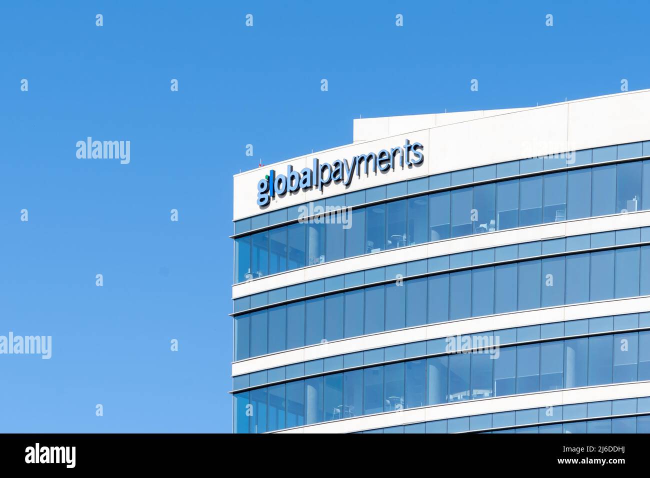 Global Payments firma sul suo edificio a Plano, Texas, USA. Foto Stock